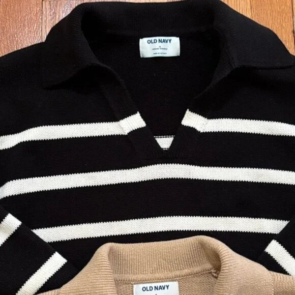 Old Navy Black and Cream Striped Sweater with Tan Sweater - Picture 2 of 4